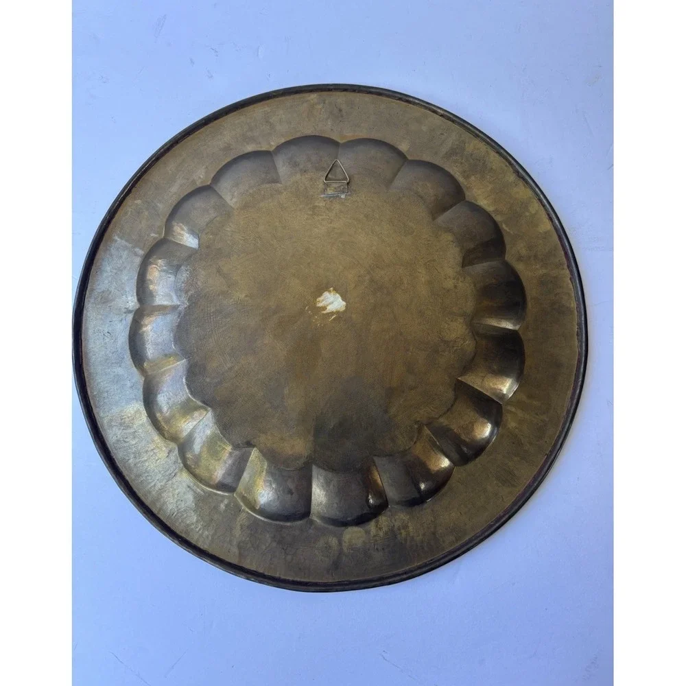 Vintage Old Brass Peacock Design Inlay Work Carved Serving Tray Plat Rich 13